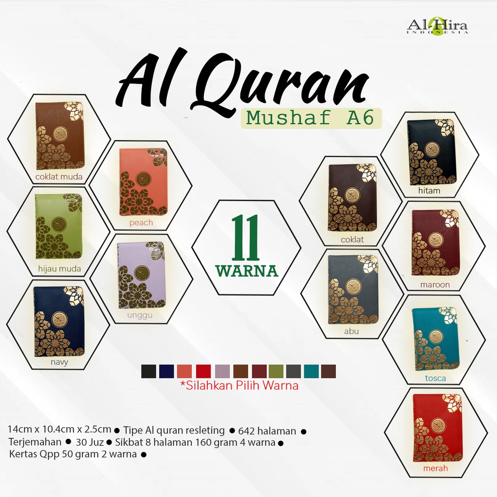 Mushaf Alquran Al Mubarak Al-Quran Saku A6 Terjemahan Alquran Resleting A6/2W Tanpa Tajwid