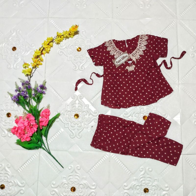 (BISA COD) Setelan renda anak lengan pendek motif polka usia 1-6 tahun