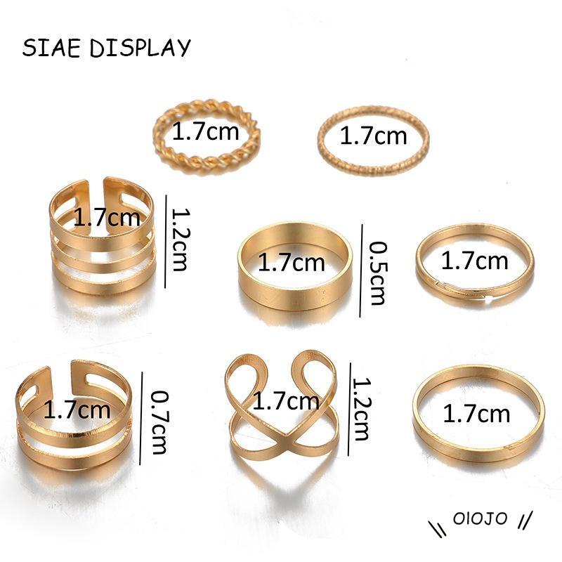 8 Pcs/Set cincin set korea cincin aesthetic wanita cincin emas Terbuka Gaya retro Untuk aksesoris fashion Murah Ready Stock