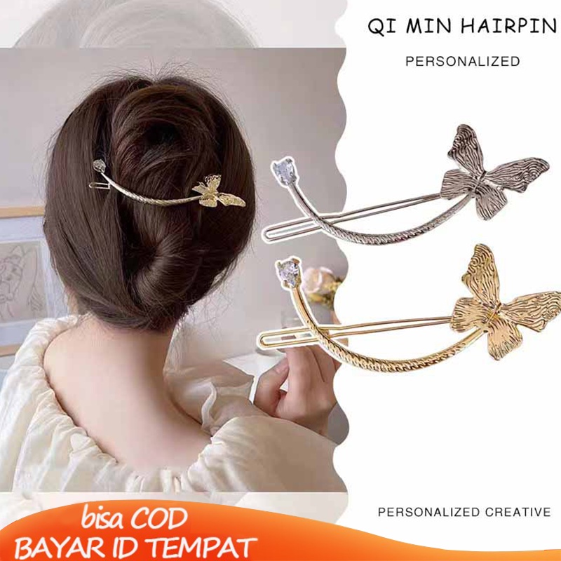 COD Korea Fashion Wanita Premium Elegan Mutiara Melengkung Kupu-kupu Jepit Rambut