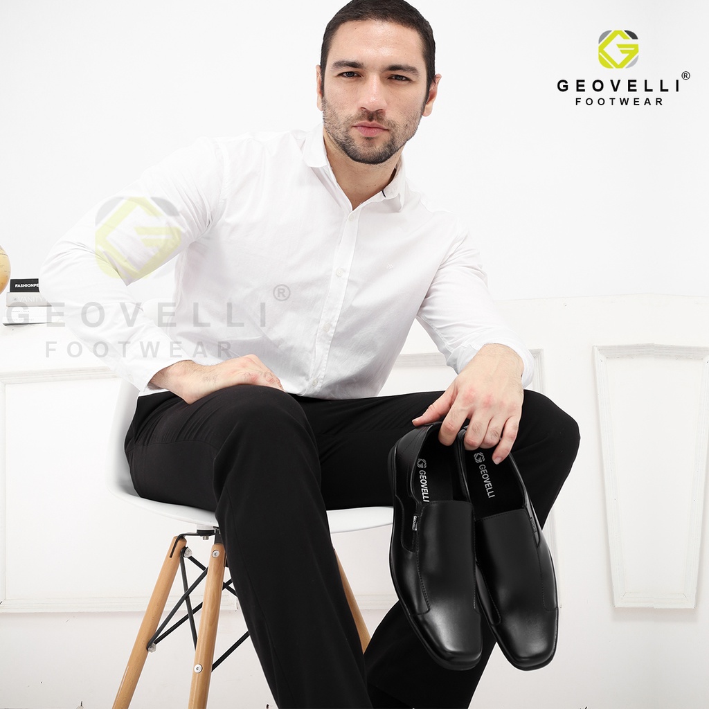 GEOVELLI - SEPATU PANTOFEL KULIT KEREN KERJA KANTOR PRIA COWOK DINAS RESMI FORMAL KULIT SWEDIAN