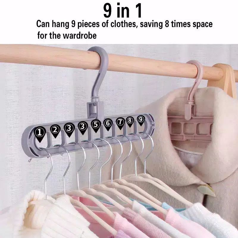 Laristerus79 Gantungan baju 9in1 serbaguna magic wonder foldable hanger 9 in 1 hanger baju portablee