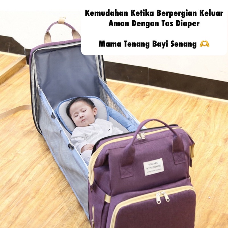 TAS BAYI 6003 - Tas Bayi Multifungsi YOUAREMYSUNSHINE Tas Perlengkapan Bayi Multifungsi 2in1 Kasur Tidur Tas Ransel Diaper Bag Anello - H1