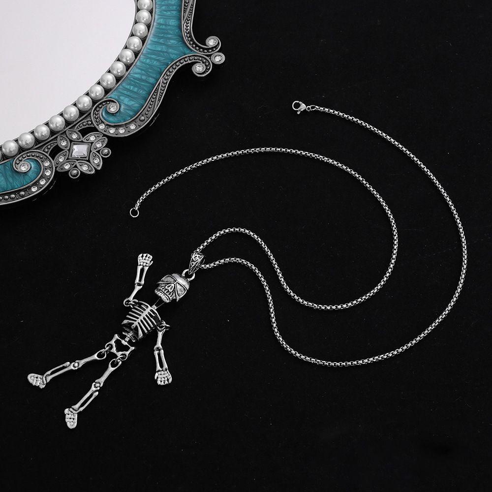 Mxbeauty Kalung Pria Perak Vintage Punk Fashion Keren Tampan Bentuk Kerangka Manusia