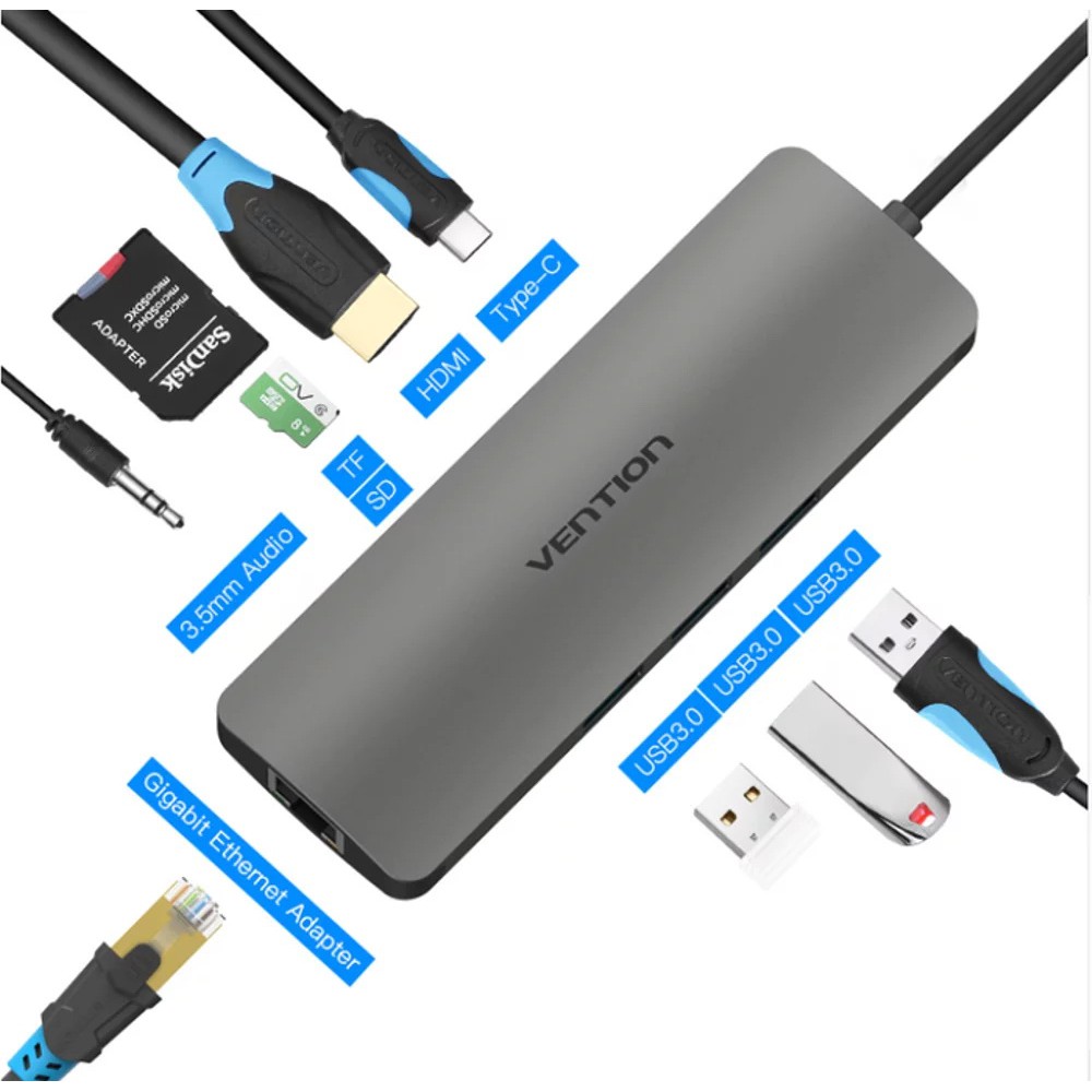 Vention CGN Multiport 9in1 USB Type C to HDMI USB 3.0 RJ45