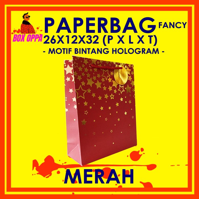 

BAYAR DITEMPAT Paperbag Paper Bag Kantong kertas Aneka warna Motif 26x12x32cm - Merah