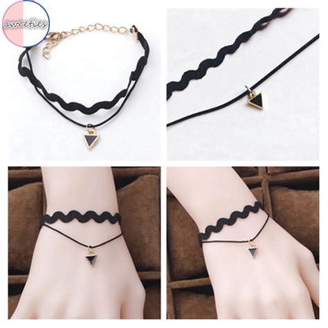 Gelang Tangan Model 2 Layer Gaya Retro Warna Hitam untuk Gelang Tangan Model 2 Layer Gaya Retro Warna Hitam untuk