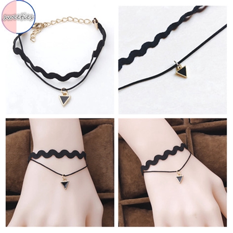  Gelang  Tangan Model 2  Layer  Gaya Retro Warna Hitam untuk 