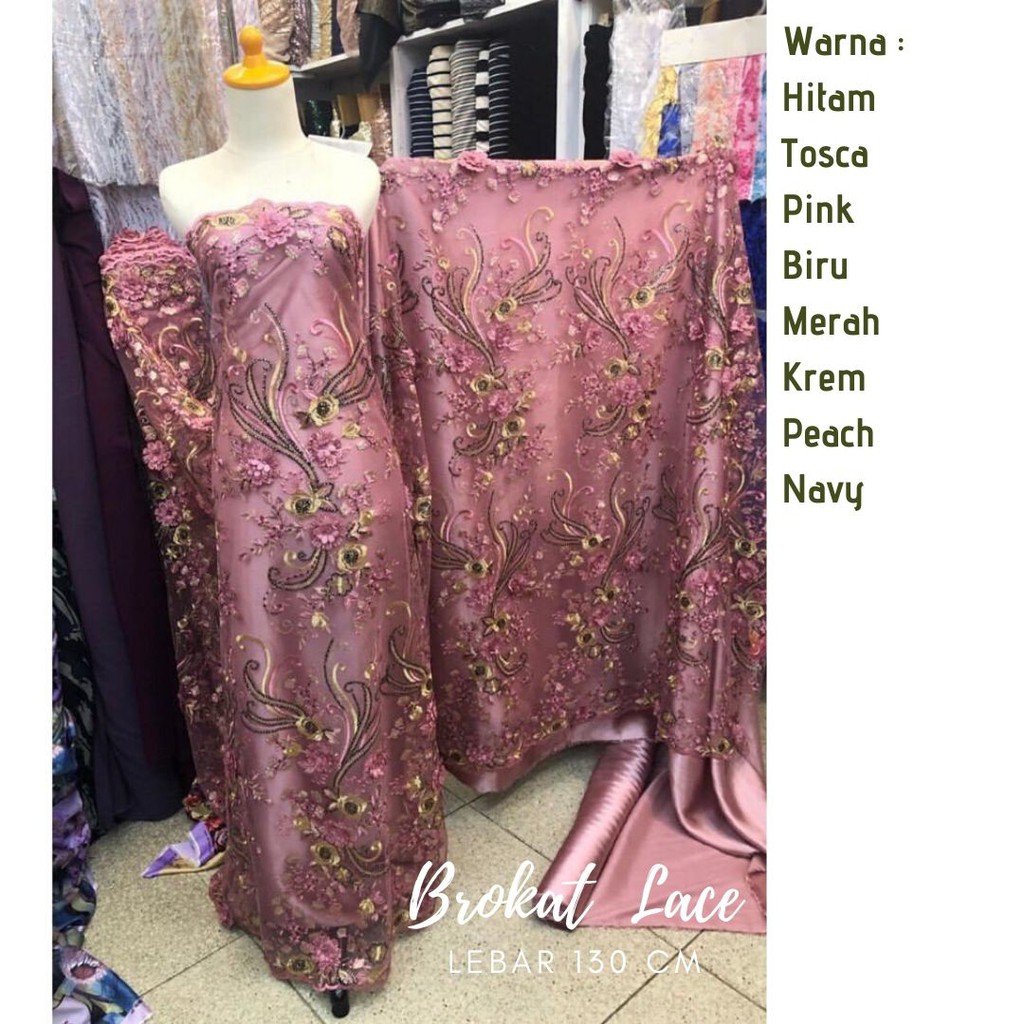 [HANNAH] Brokat Lace 3D Salur Bunga Premium, Harga per 1/2 meter = 50 cm BAHAN KAIN BRUKAT TILE PREM