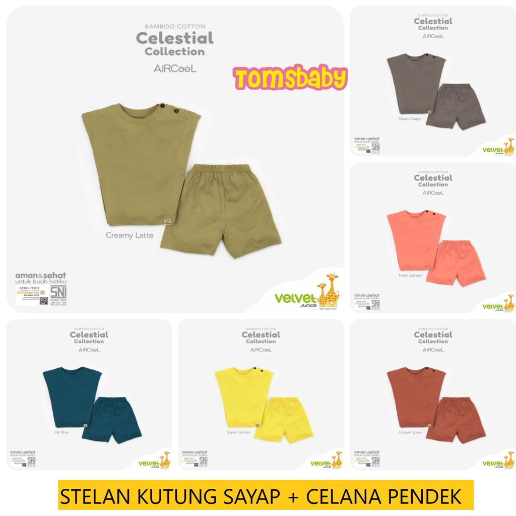 VELVET JUNIOR (1stel) KUTUNG SAYAP Segitiga + CELANA PENDEK Celestial Bamboo Collection Terbaru Oblong Polos Warna Earth Series