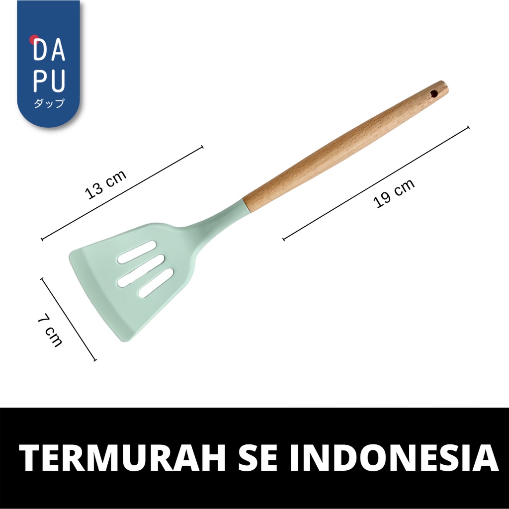 Slotted Spatula Silikon Tahan Panas / Silicone Spatula / Silicone Utensil / Silicon Slotted Turner / Wooden Spatula [TOSCA]