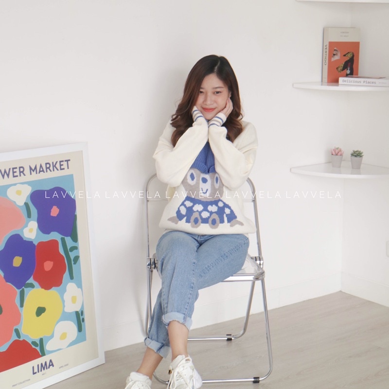 WHITE TEDY SWEATER LAVVELA SWEATER KOREA IMPORT RAJUT