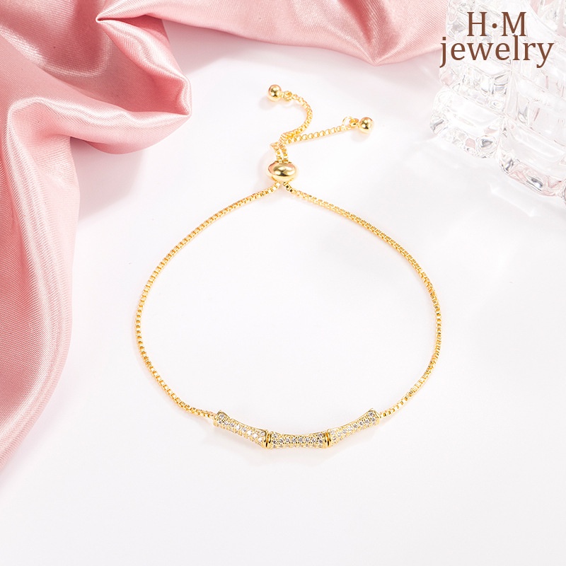 Gelang Bangle Rantai Pendan Bambu Hias Berlian Imitasi