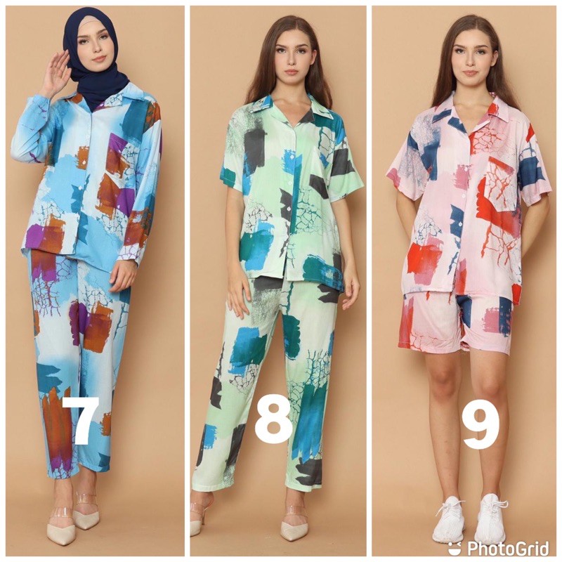 Atasan dan bawahan Baju wanita Rayon tyedye pajamas piyama pendek baju santai