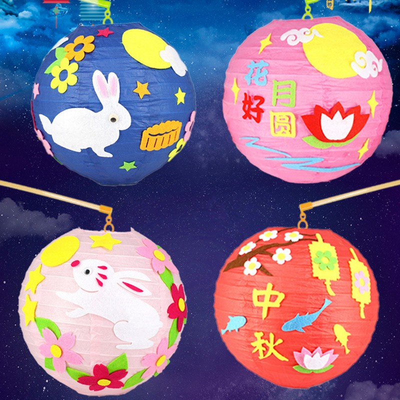 下架Set Lentera Kertas Luminous Handmade Portable Motif Kartun Untuk Festival / Musim Gugur