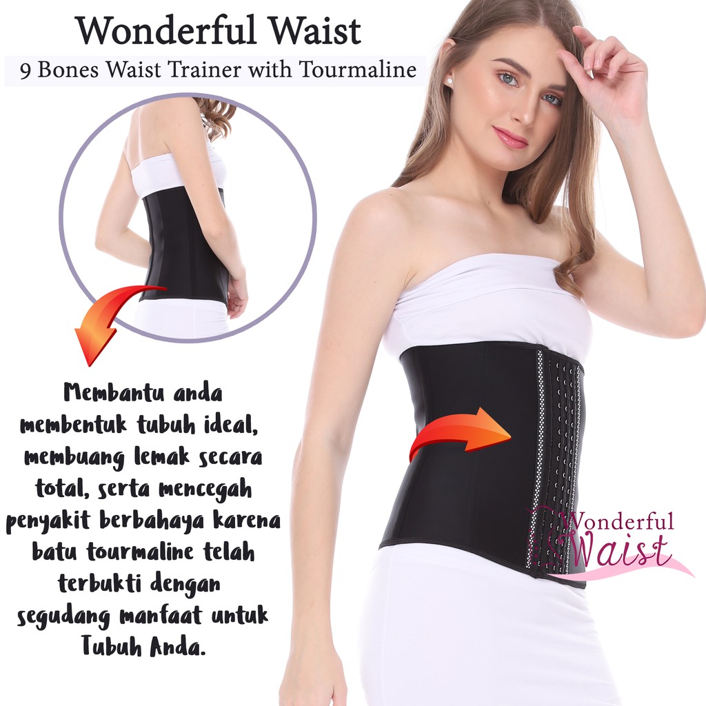 korset 9 tulang baja dengan tourmaline / waist trainer 9 bones with tourmaline / corset 9 boned