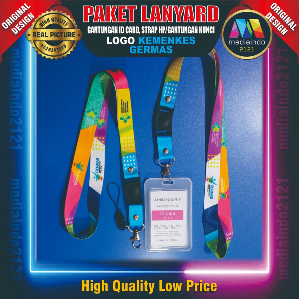 

KEMENKES GERMAS Lanyard ,Strap ID, HP/Flashdisk Printing Digital (Paket Lengkap Exclusive)