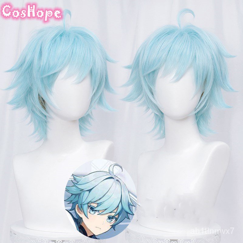 Genshin Impact Chongyun Cosplay Unisex 30cm Ice Blue Wig Cosplay Anime Cosplay Wig Heat Resistant