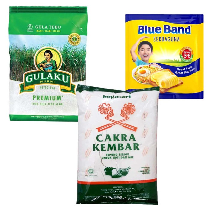 

Paket Gulaku 1 kg + Terigu Cakra 1kg + Blue Band 200gr