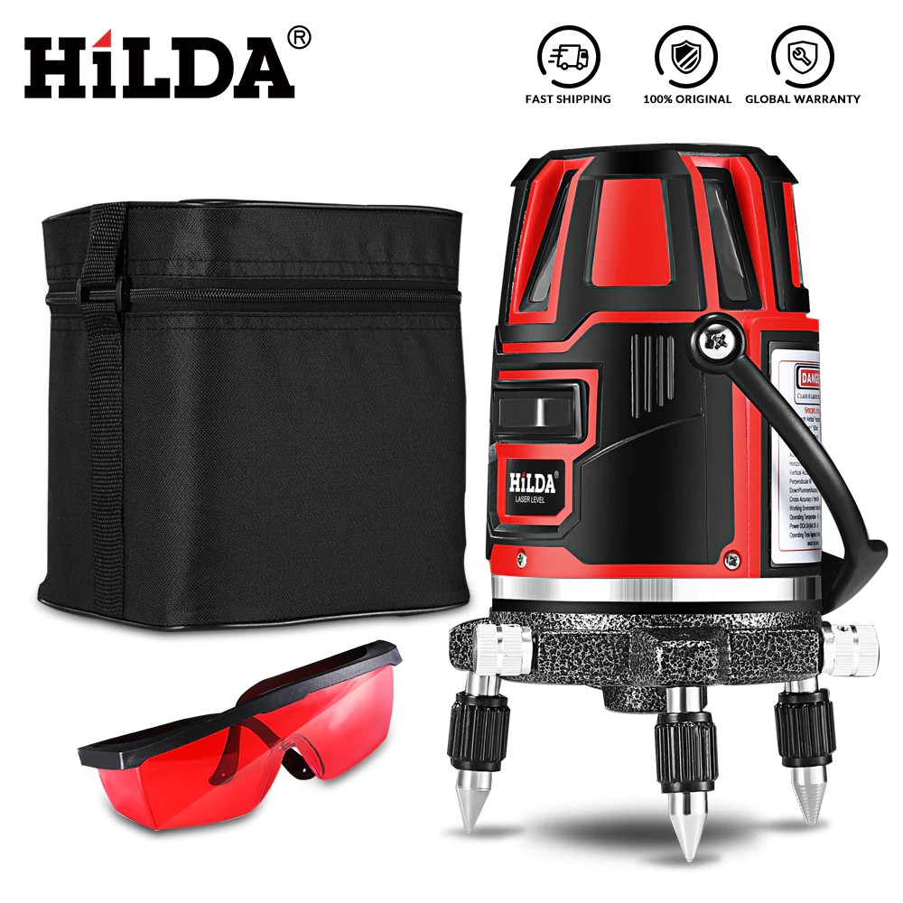 Import HILDA Laser Level 5 Laser Lines 6 Points 360 Degrees Rotary 635nm Outdoor Mode - Receiver