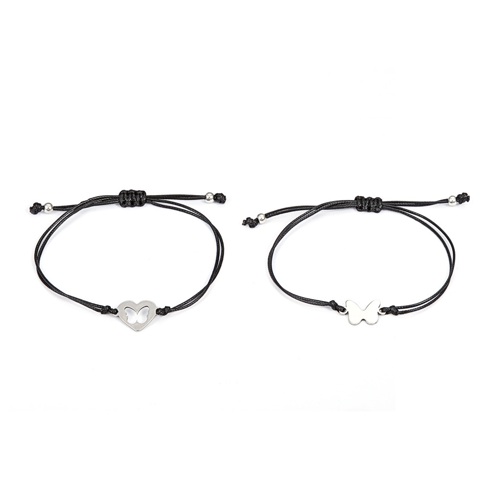 Gelang Tali Cinta Pasangan Stainless Steel Berkualitas Tinggi Set Gelang Jalinan Kupu-Kupu Matahari Bulan Sederhana Yang Modis