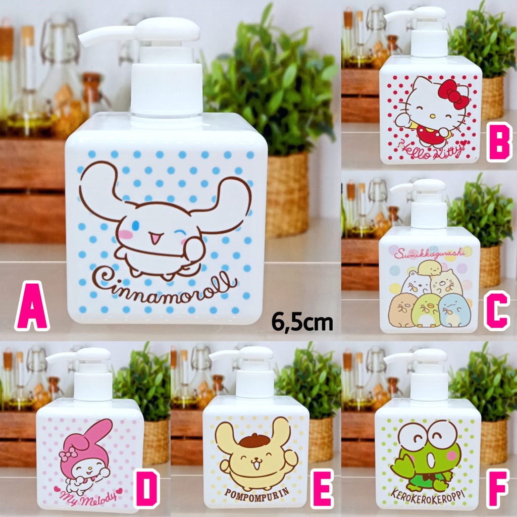 BOTOL SABUN PUMP KOTAK 250ML / BOTOL SABUN KARAKTER / BOTOL SABUN HELLO KITTY / BOTOL SABUN MELODY /