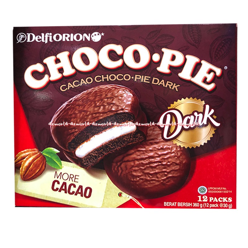 Delfi Orion Choco Pie 12pack Cacao Choco Pie Dark Snack Cokelat Cemilan Krim Coklat Delvi Orrion Pai