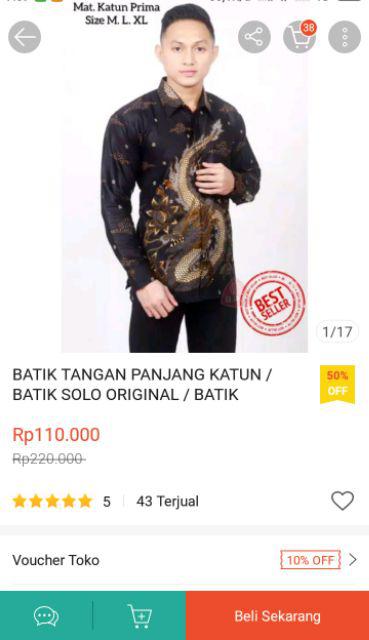 Batik Tangan Panjang Katun / Batik Solo Original / Batik Terbaru / Batik Pormal / Batik Kondangan