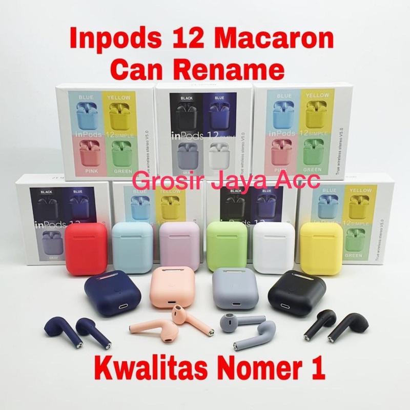 Headset/Bluetooth V5.0 Earphone  i12 TWS Bluetooth INPODS Macaron Wireless Earbuds Hands free Touch