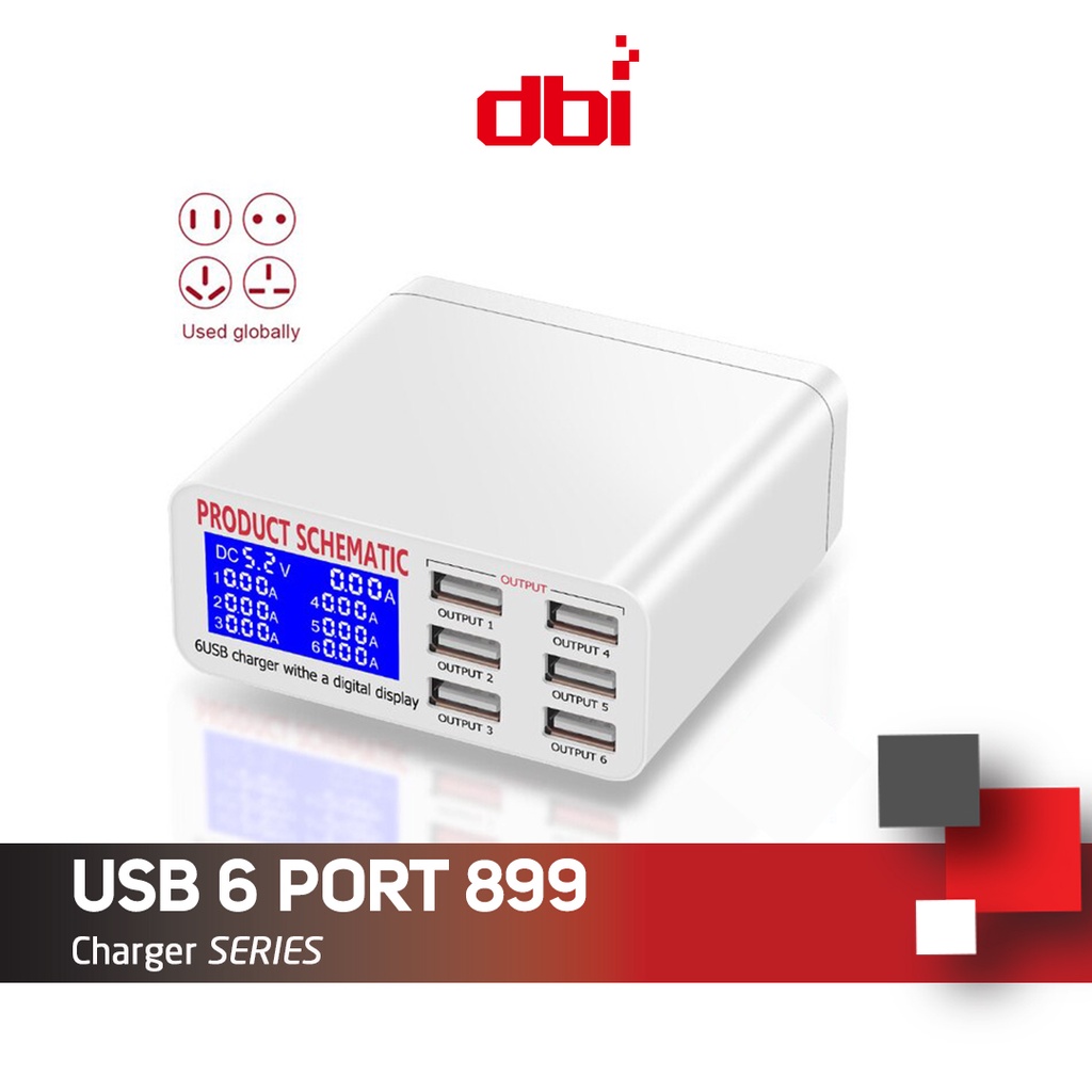 8A 6 Port Isi Daya Cepat USB Charger LED Display Phone Charger Adapter Portable QC3.0 Fast Charger untuk iPhone Samsung Huawei