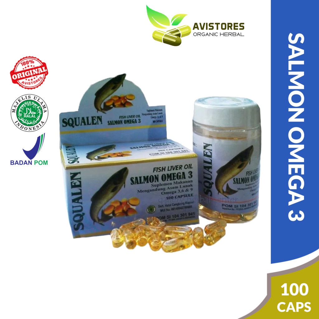 Salmon Squalen Fish Liver Oil Plus Omega 3 Minyak Ikan Salmon Isi 100 Kapsul