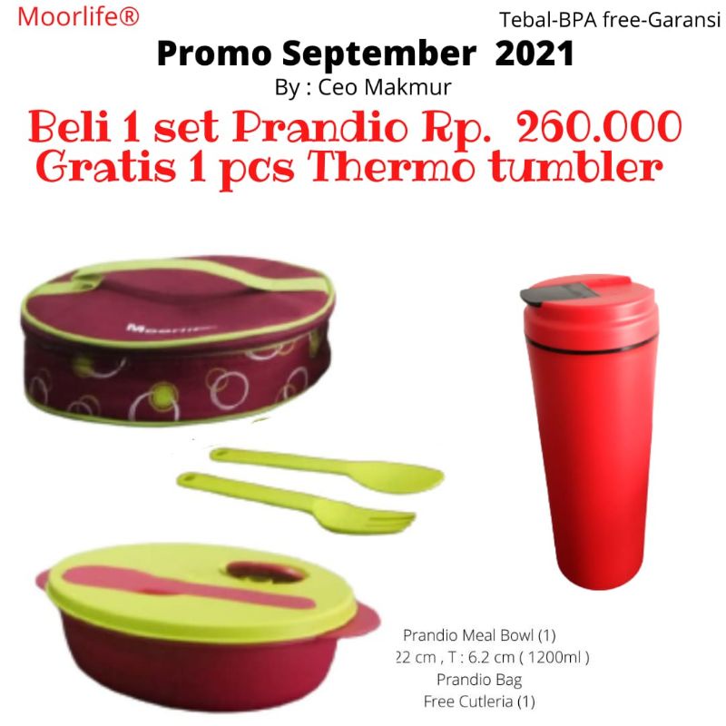 Promo Moorlife Prandio Bonus Tumbler/Khusus di bulan Februari 2022/Lunch box + Botol minum