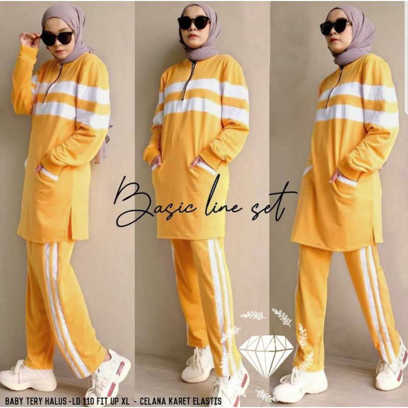 PCS SET BASICLINE FASHION PAKAIAN WANITA SETELAN ATASAN BUSUI DAN CELANA BABYTERRY MS ADA VIDEO REAL PICT