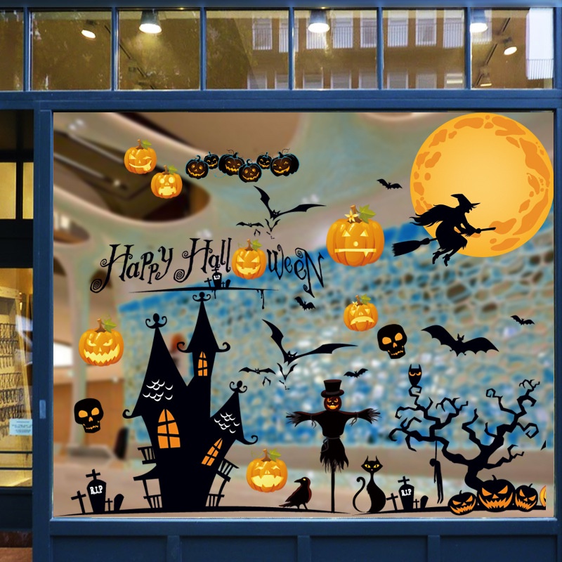 4pcs Stiker Desain Istana Kelelawar Untuk Dekorasi Pesta Halloween