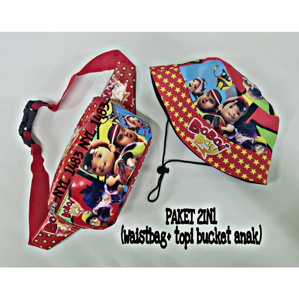 Paket 2in1 TAS PINGGANG &amp; TOPI ANAK LAKI-LAKI /WAITSBAG ANAK /TAS BAHU ANAK KARAKTER TERBARU