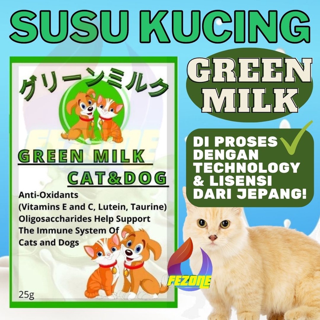 SUSU KUCING ANJING SACHET GREEN MILK SUSU KITTEN ANAK KUCING ANAK ANJING DAN ADULT 25GRAM CAT GROWTH MEMPERCEPAT PERTUMBUHAN HEWAN PELIHARAAN FEZONE