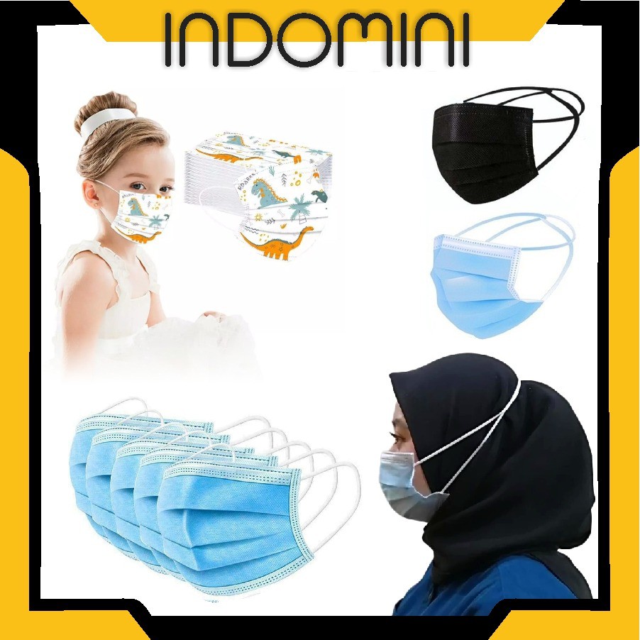 INDOMINI R458 MASKER 3PLY ISI 50PCS MASK EARLOOP MASKER HIJAB FACE HEADLOOP PELINDUNG ANTI BAKTERI