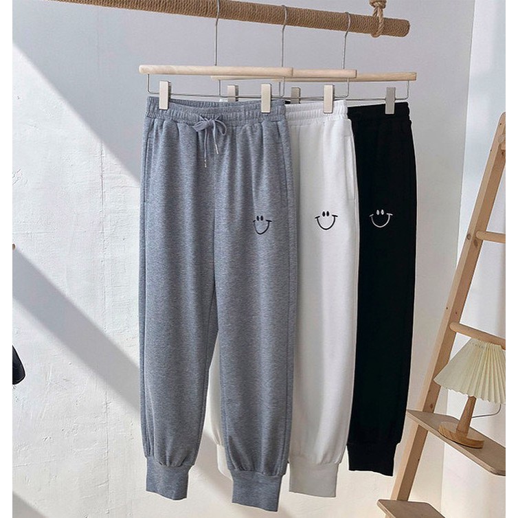 Smile Pants Joger Celana Panjang Wanita Clana Olahraga Jogger Cewek Remaja Kekinian Fleece Bordir
