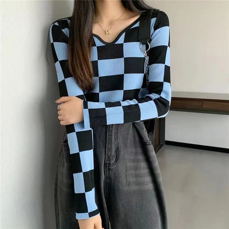 Korean Women Knit Square Long Sleeve Top 2582
