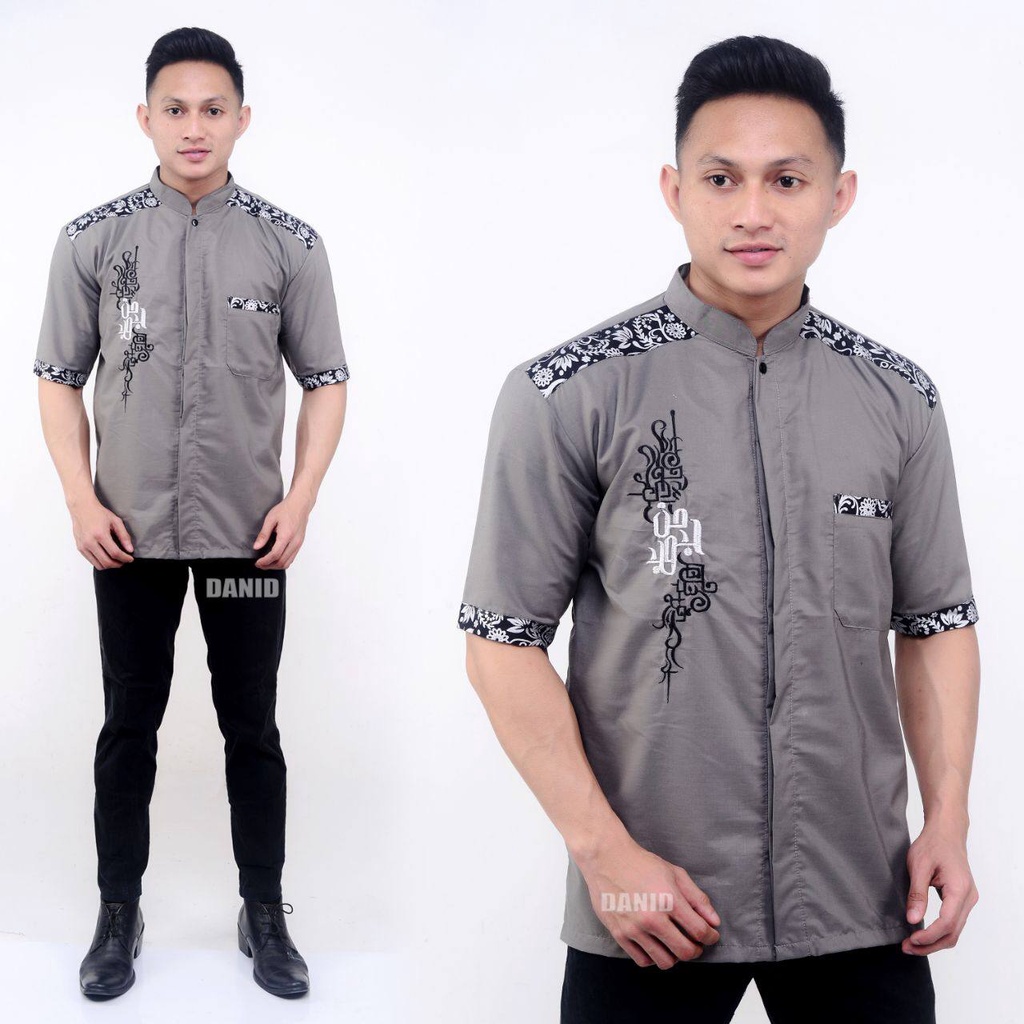 baju koko pria lengan pendek terbaru 2021 koko batik kombinasi bordil