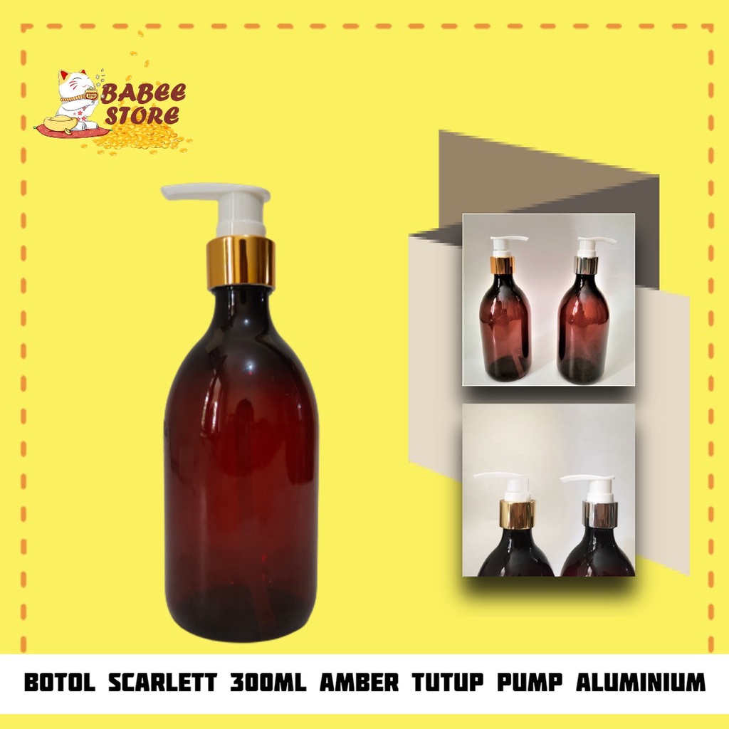 BOTOL PLASTIK 300ML AMBER PUMP GOLD SILVER / BOTOL SCARLET 300ML OVAL PUMP