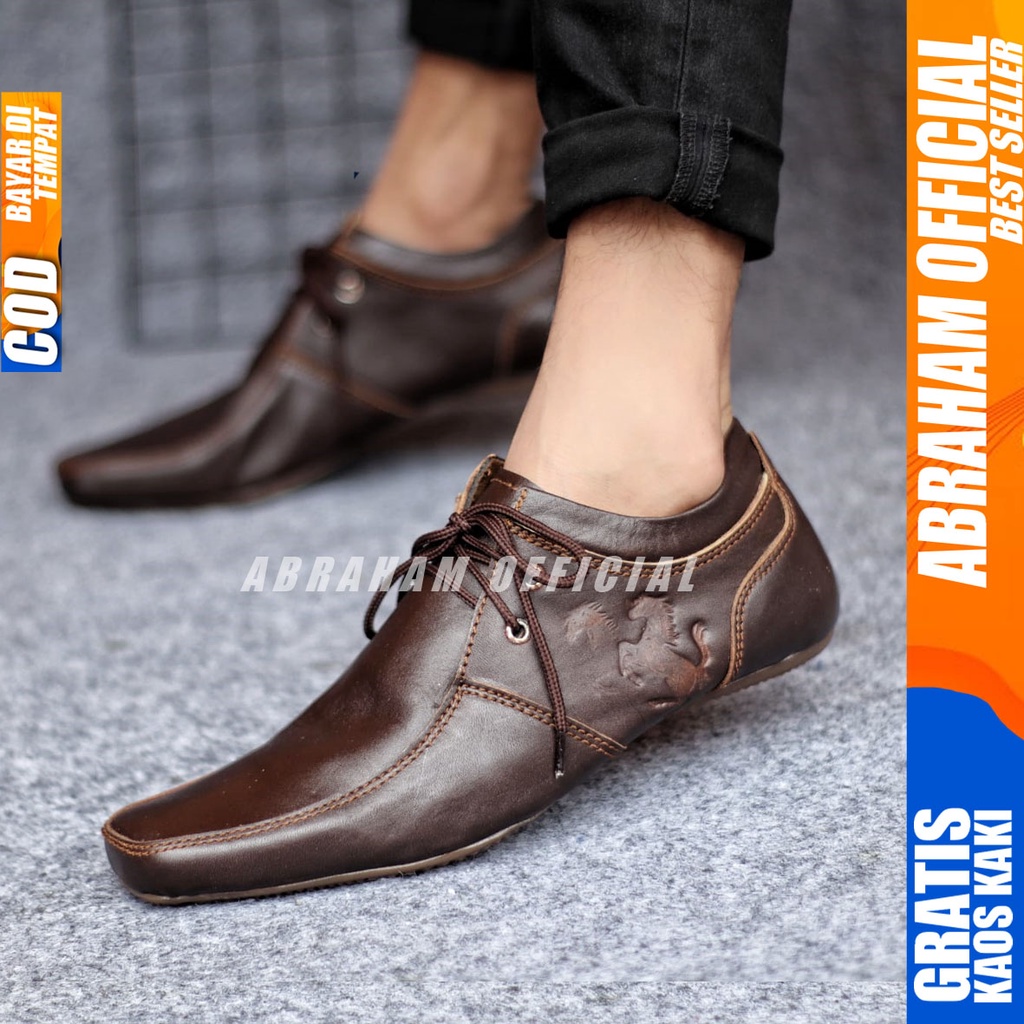 ABRHM LETO Sepatu Formal Casual Pria Pantofel Cowok Kerja Kantor Kulit Asli Original