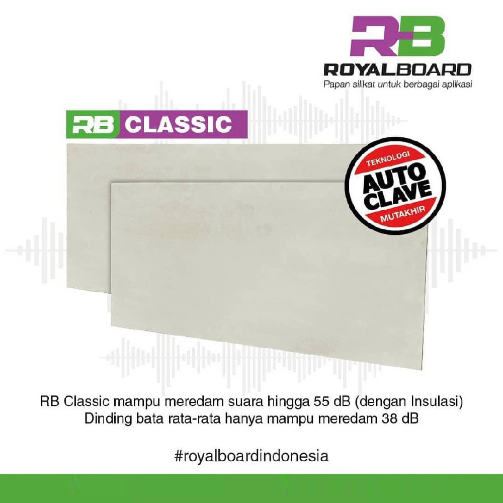 Royalboard Classic Metric Papan GRC Fiber Cement Silikat / Plafon langit-langit / Papan Dinding Partisi / Sekat