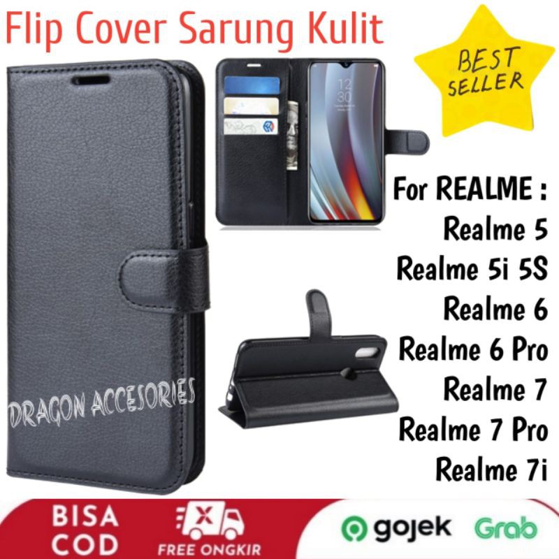 FLIP COVER REALME 5 5S 5i 6 6 PRO 7 7 PRO 7i SARUNG BUKU KULIT KANCING SLOT CARD MAGNET SHOCKPROOF T