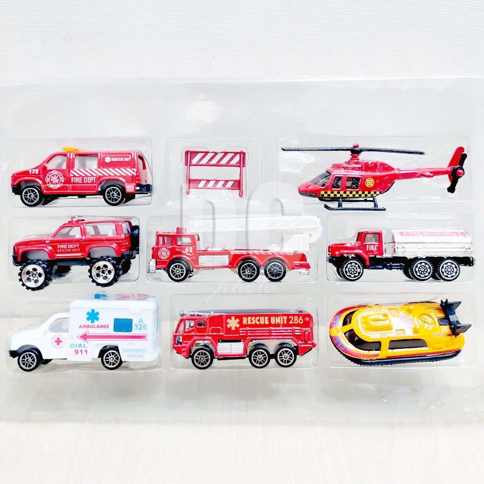 Diecast Metal Fire Rescue Mainan Mobil Pemadam Kebakaran Damkar Truk PMK Helikopter Ambulans