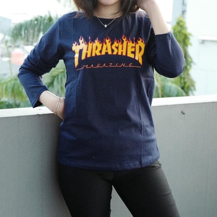 [Original Shopee] BAJU KAOS LENGAN PANJANG THRASHER FOR CEWEK TUMBLR TEE T-SHIRT LONG