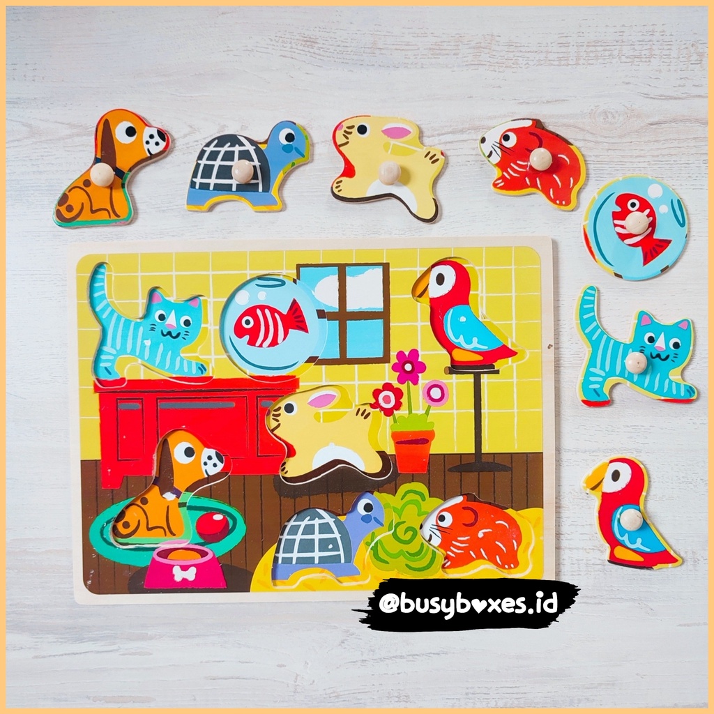 [busyboxes.id] Mainan Edukasi Puzzle Hewan Peliharaan Puzzle Animals Wooden Toys 3D puzzle knob puzzle kayu