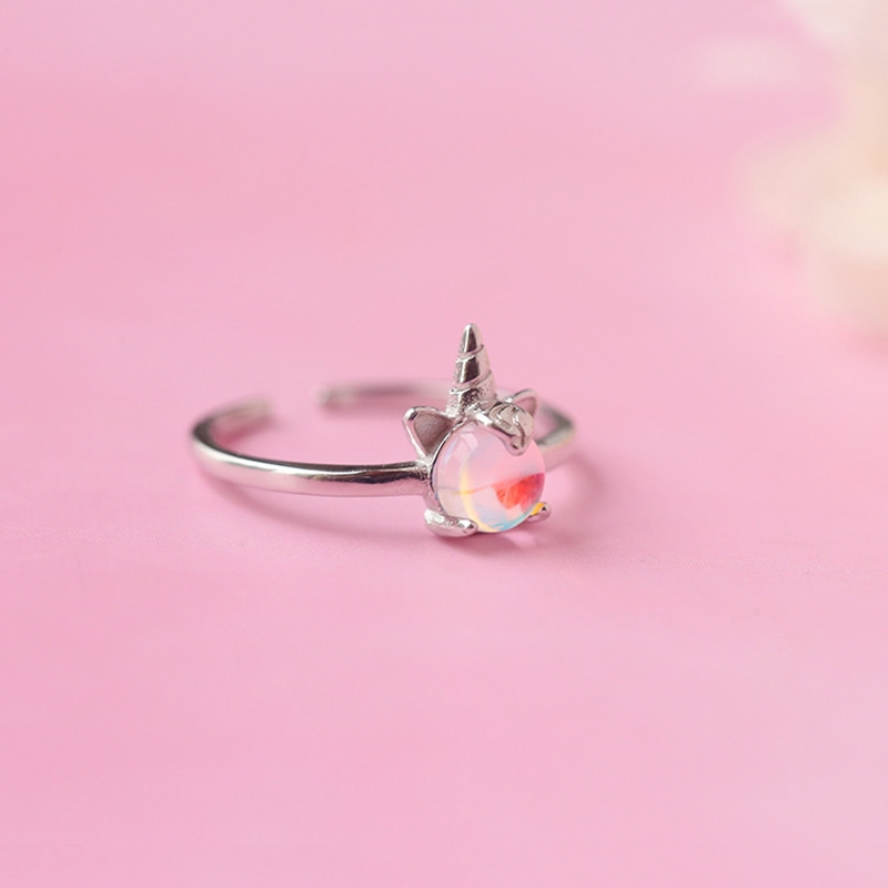 Cincin Kasual Ring Unicorn Penuh Warna Moonstone Pembukaan Versi Korea Perhiasan Rings Women Jewelry