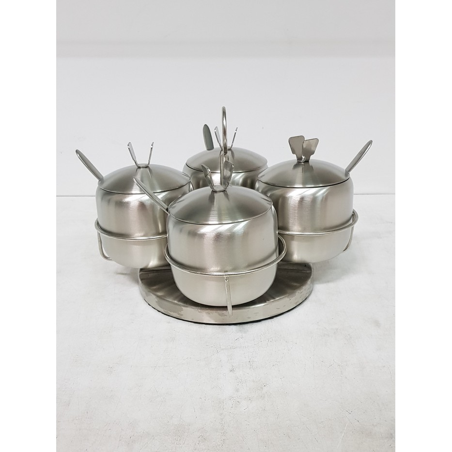 Condiment Tempat Bumbu Meja - Seasoning Pot Stainless with Rack