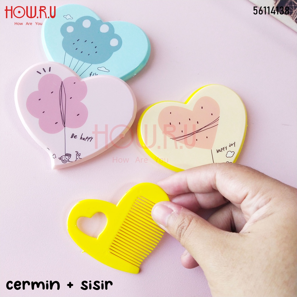 HOW.R.U | Cermin + Sisir Lipat Size Mini Korean Style Warna Pastel Lucu